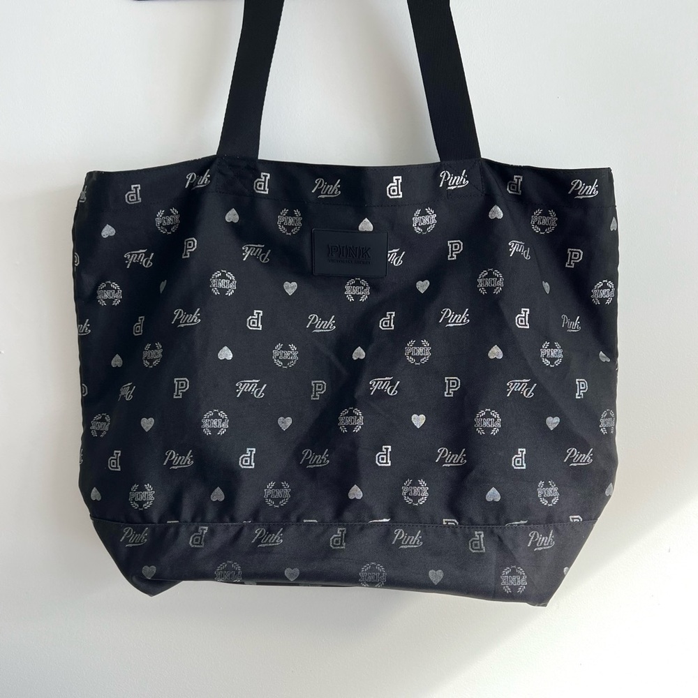 PINK black travel tote with zipper